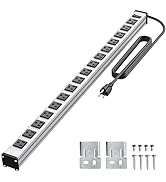 QBA 16 Outlet Power Strip, Heavy Duty Metal Power Strip with 10FT Extension Cord, Wall Mount Powe...