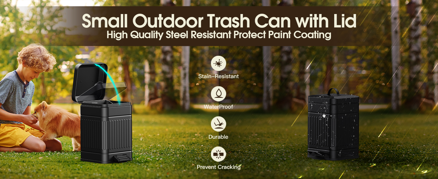 Small Qutdoor Trash Can with Lid High Quality Steel Resistant Protect Paint Coating