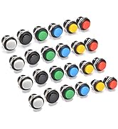 24Pcs 16MM Momentary Push Button on Off Switch Assorted Red Green Yellow Blue White Black,3A 250V...