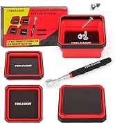 TOOLEAGUE 4Pcs Collapsible Magnetic Parts Tray Set with 15Lb Magnetic Pickup Pen,4.5" Square Sili...