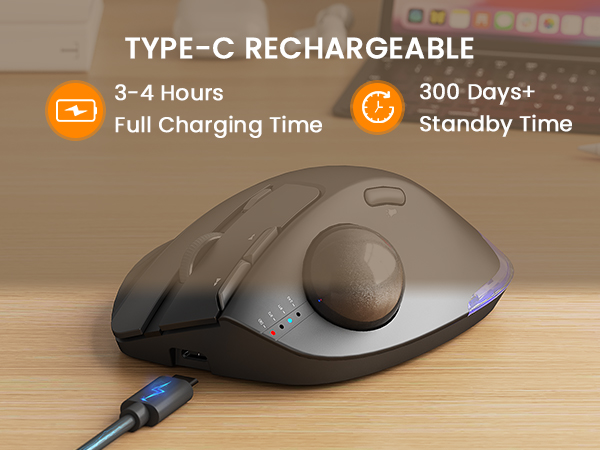 Wireless Trackball Mouse, Ergonomic Bluetooth Rechargeable Computer Mouse