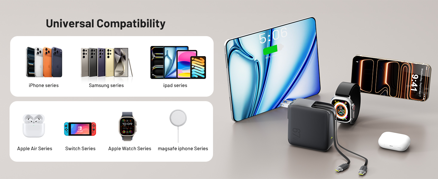 67W Retractable Wall Charger