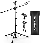 Microphone Stand Floor with 2 Mic Clips Foldable Mic Stands Tripod Boom Arm with Carrying Bag for...