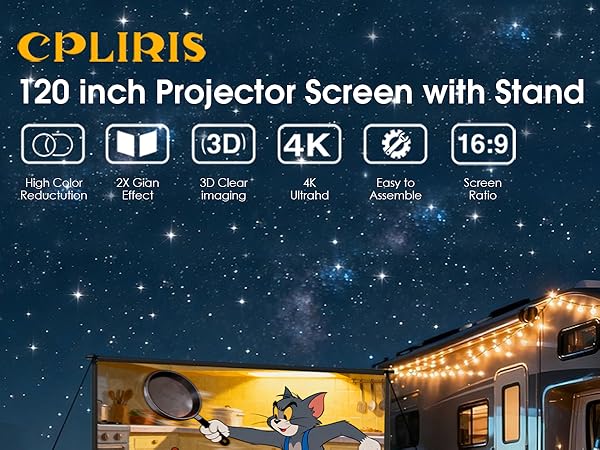 Outdoor Projector Screen with Stand 120 inch for Home Theater and Backyard Movie Night