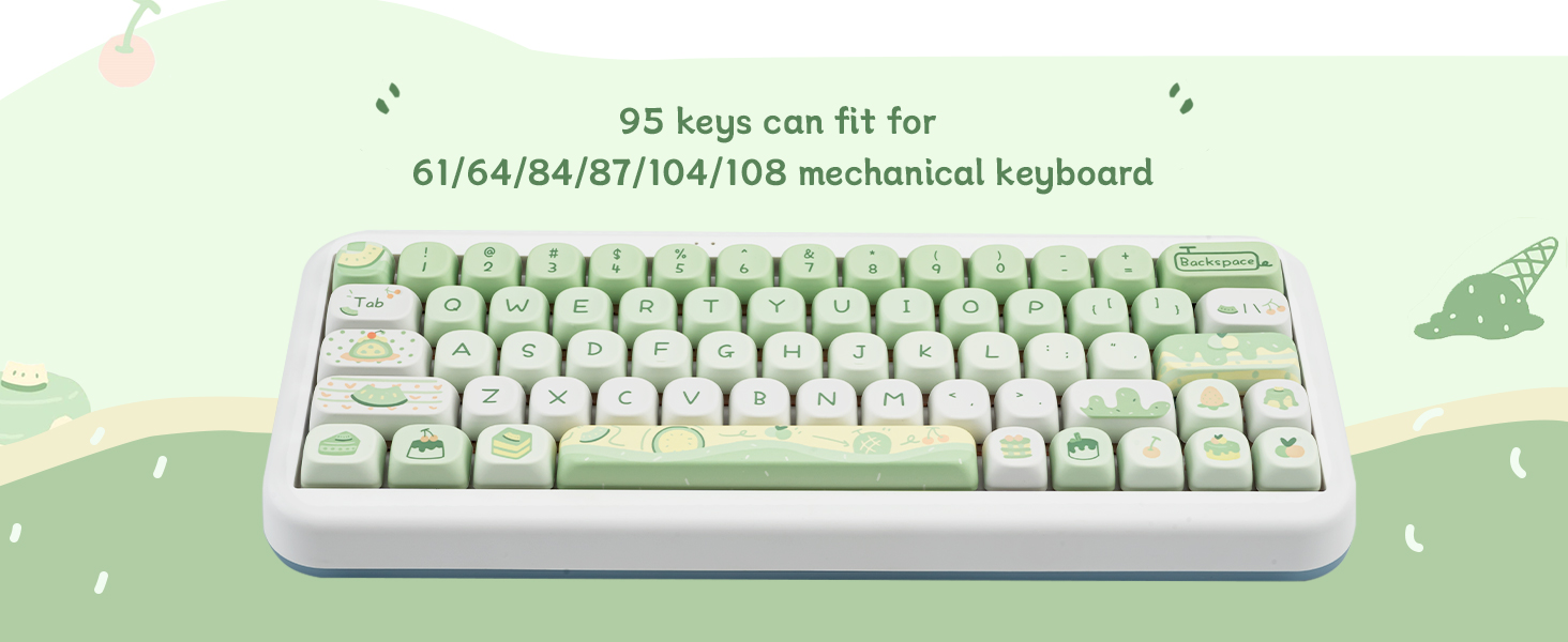 PBT Keycaps 95 Keys Cute Keycaps Dye-Sublimation Green Keycaps Set MOA Profile Custom Keycaps