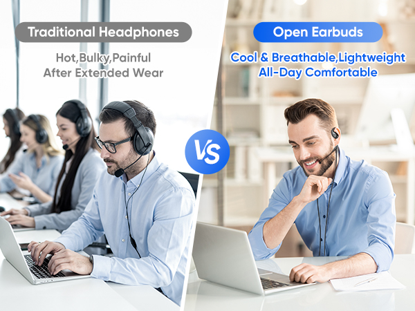 open-ear headphones cool lightweight all day comfortable for work office call center gaming