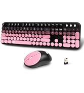Wireless Keyboard and Mouse Combo, 105 Round Keys Cute Colorful Office Full-Size Keyboard with Re...