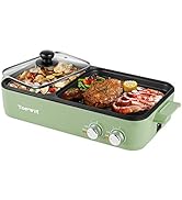 Topwit Shabu Shabu Pot with Grill, 2 in 1 Indoor Non-Stick Shabu Shabu Pot and Griddle for Korean...