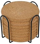 8 Pcs Drink Coasters with Holder, Thicker Cork Coasters for Drinks Absorbent for Coffee Table Woo...