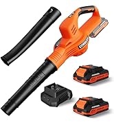 Leaf Blower Cordless - 21V Powerful Electric Leaf Blower with 2 Batteries and Charger, 2 Speed Mo...