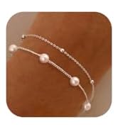 NECOCY 14K Gold Plated Pearl Bracelets for Women, Dainty Bracelets Stack Trendy Pearls Beaded Lin...