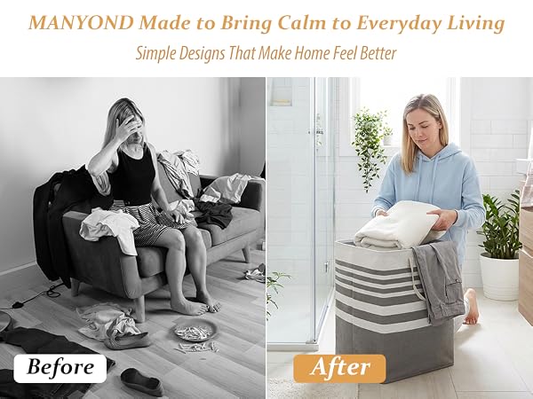 MANYOND 2 Pack Large Laundry Baskets for Dorm, Bathroom, Bedroom, Laundry Room