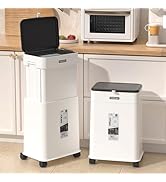Kitchen Trash Can with Lid, Adjustable Height 20L/5.3Gal Rolling Garbage Can on Wheels, Slim Tras...