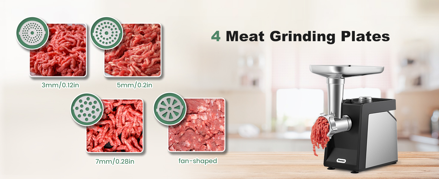 Huanyu electric meat grinder with 4 meat plates of different zise(3mm/5mm/7mm/fan shaped