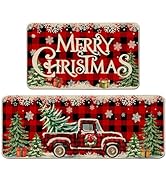 Cusugbaso Christmas Kitchen Mats for Floor, Christmas Kitchen Rugs Set of 2 - Farmhouse Truck Red...