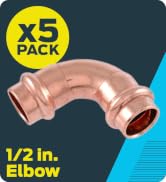 SharkBite 1/2 x 1/2 Inch 90 Degree Elbow, Copper Press Plumbing Fitting, Pack of 5, UPR248X5