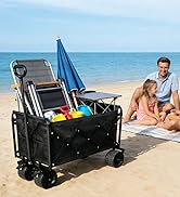 Beach Wagons Carts Foldable for Sand, Heavy Duty Collapsible Wagon with Brakes