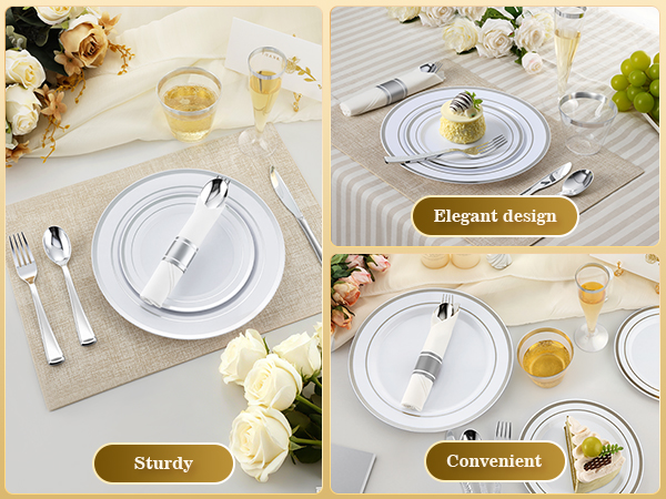 Silver Disposable Plastic Dinnerware Set