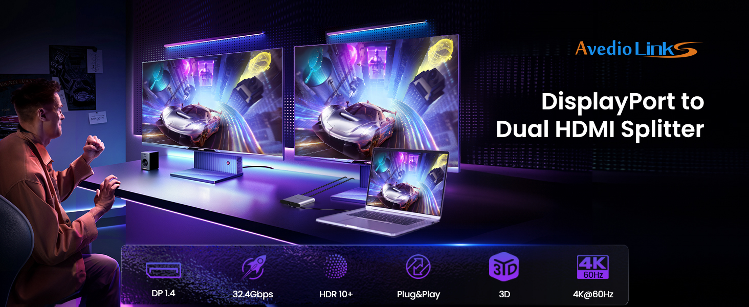 DisplayPort to Dual HDMI Adapter