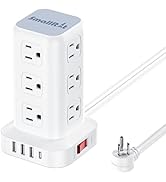 Tower Surge Protector Power Strip with 12 Outlets 4 USB (1 USB C), 6.5Feet Extension Cord with Mu...