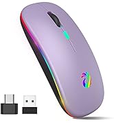 LED Wireless Mouse, Rechargeable Slim Silent Mice 2.4G Portable Office Optical Mouse with USB Rec...