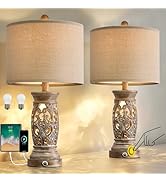 OYEARS 21.75” 3-Way Dimmable Touch Control Bedside Table Lamp Set of 2 with USB A+C Charging Port...