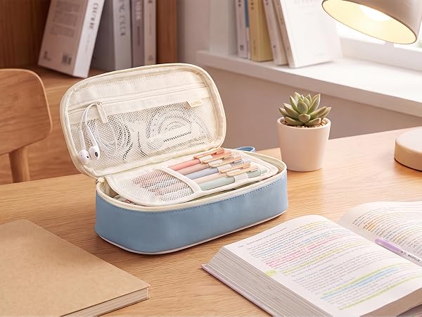 SUNEE Cute Pencil Case, Aesthetic Pen Pouch, Colored Large Pencil Bag with Zipper, Kawaii Stationery