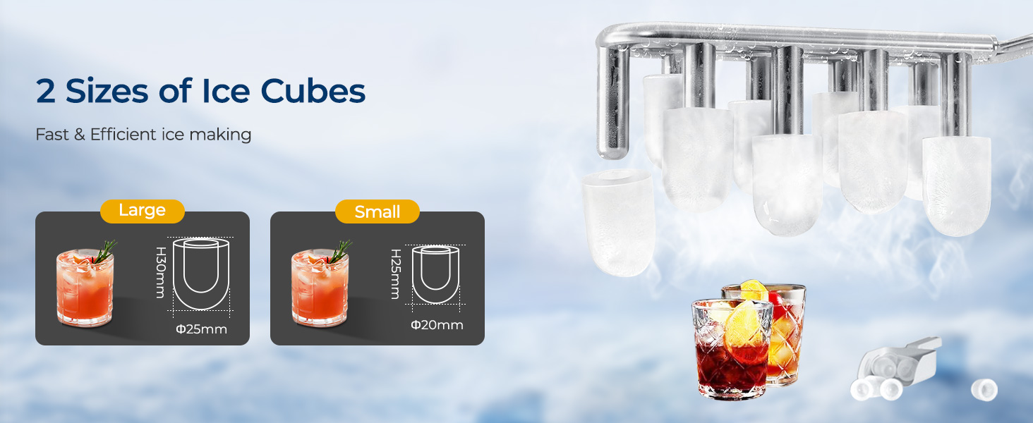 Small Ice Makers Countertop Two Sizes of Bullet Ice Cubes