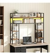 MAHANCRIS Desk Shelf, 43.3" Desk Hutch with Light Strip, Office Desktop Organizer, 5 Tier Desktop...