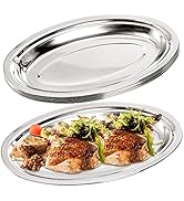 Suwimut 6 Pack Stainless Steel Oval Platter, Heavy Duty Mirror Polish Large Sizzling Platter Serv...