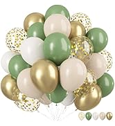 Sage Green Gold Balloons, 12 Inch Green White Metallic Gold Balloons, Green Sand White Balloons G...