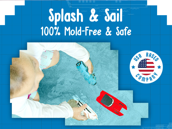 SplashEZ Boat Bath Toys 3-Pack, Mold Free No Hole Bath Toys for Kids &amp;amp; Toddlers