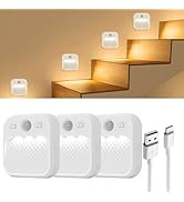 ZSLAIFU 3 Pack Stair Lights Indoor, Night Light Rechargeable, Motion Sensor Night Lights, Dimmabl...