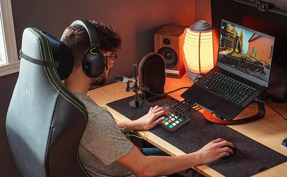 gaming audio mixer rgb xlr audio interface bluetooth sound board sound card dj controller mixer