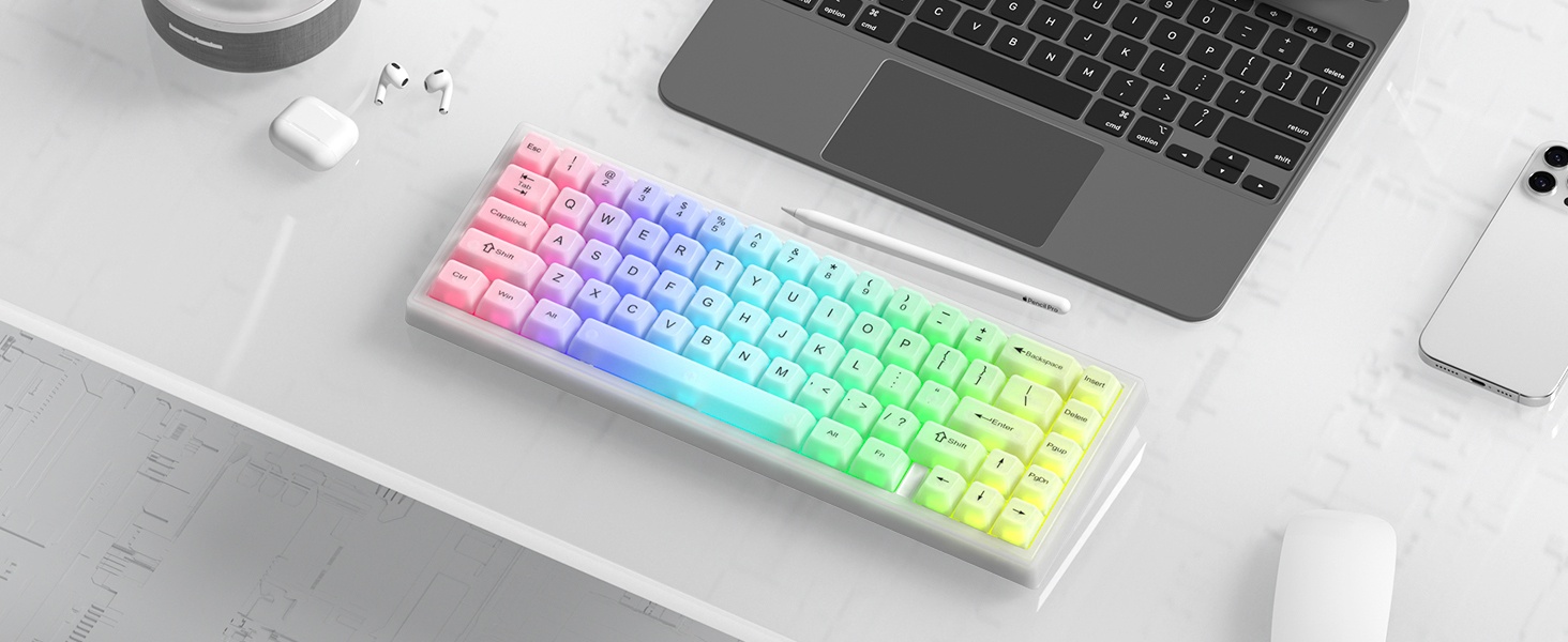 Keyboard Keycaps Clear, White Keycaps 60 65 75 100 Percent, Transparent Jelly Cute Custom Key Cap