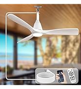 Depuley Outdoor Ceiling Fan with Light: White 42 Inch Ceiling Fans with Remote APP Control - Plug...