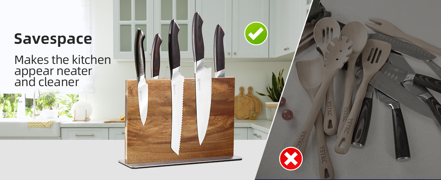kitchen knife set with a wooden magnetic knife holder