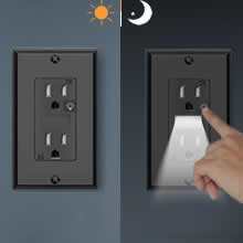 Black Receptacle Outlet with Night Light,Tamper-Resistant,15A,2 Pole,Standard Electrical Outlets 