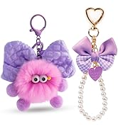 YOU WIZV Cute Plush Keychains for Women, Kawaii Anime Pom Pom Bag Charms with Bow Pearl Wristlet ...