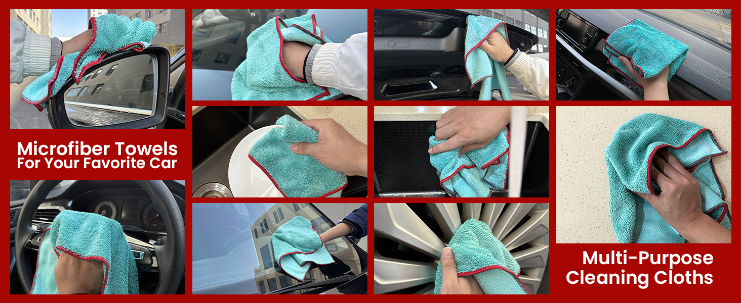 Microfiber Cleaning Cloths , Microfiber Towel for Cars, Cleaning Rags for Car, Kitchen, and Window