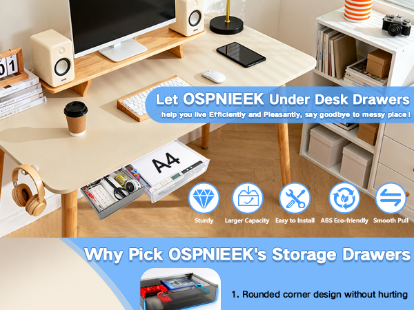 OSPNIEEK Self-adhesive Under Desk Drawer Organizer