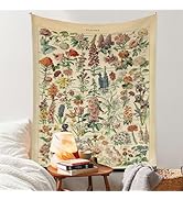 Vintage Flowers Tapestry 37” x 29”, Long Vertical Wall Hanging Reference Illustrative Botanical T...