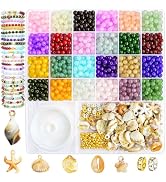 Laopottbeads with Beach-Themed Charms 1320pcs 6mm Glass Beads for Bracelet Making Kit, 24 Colors ...