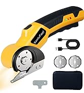 SamtuFast Cordless Electric Scissors, 4V Rechargeable Cardboard Box Cutter with Storage Box,2 Bla...
