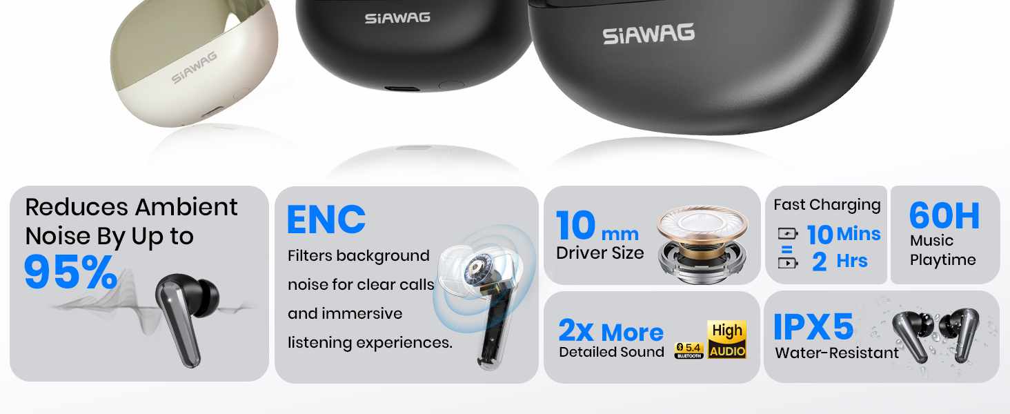 Bluetooth Headphones True Wireless Earbuds 70H Playback Earphones with Wireless Charging Case IPX5