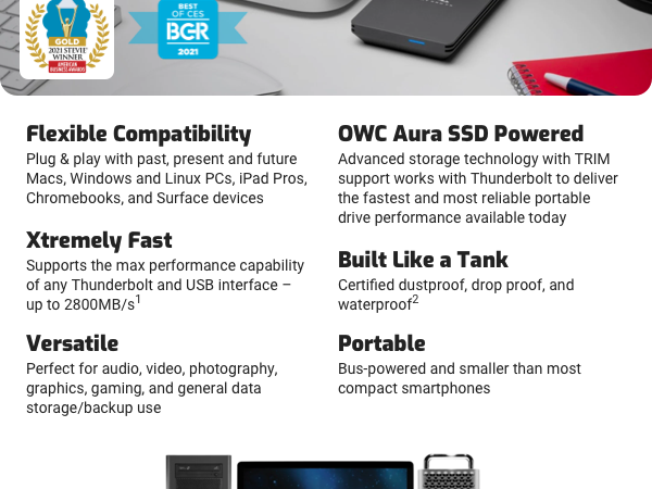 Envoy FX Supports max performance capability of any Thunderbolt and USB interface - up to 2800MB/s