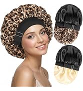 2PCS Silk Bonnet &amp; Satin Bonnet for Sleeping Women - Double Layer Adjustable Hair Bonnet Sleep Ca...