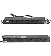 Tecmojo 1U Rackmount Network-Grade PDU Power Strip, 12 Wide-Spaced Right Angle Outlets, Circuit B...