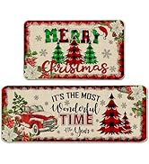 Cusugbaso Christmas Kitchen Mats, Merry Christmas Kitchen Rugs Set of 2 - Red Buffalo Plaid Chris...