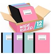 Taja Composition Notebook Wide Ruled, 12 Pack Aesthetic Composition Book, 9-3/4" x 7-1/2", 160 Pa...